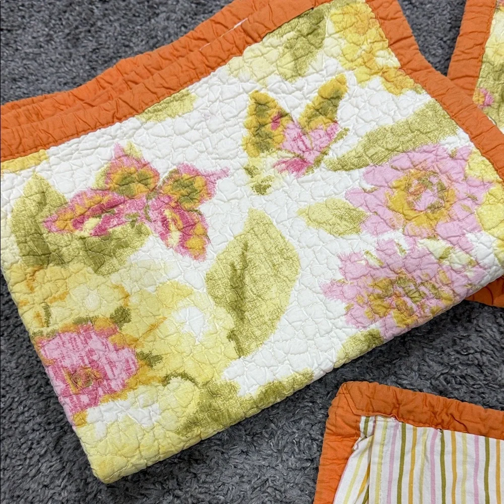 Floral and Striped Quilted Pillow Cover Set of Four - Picture 3 of 4